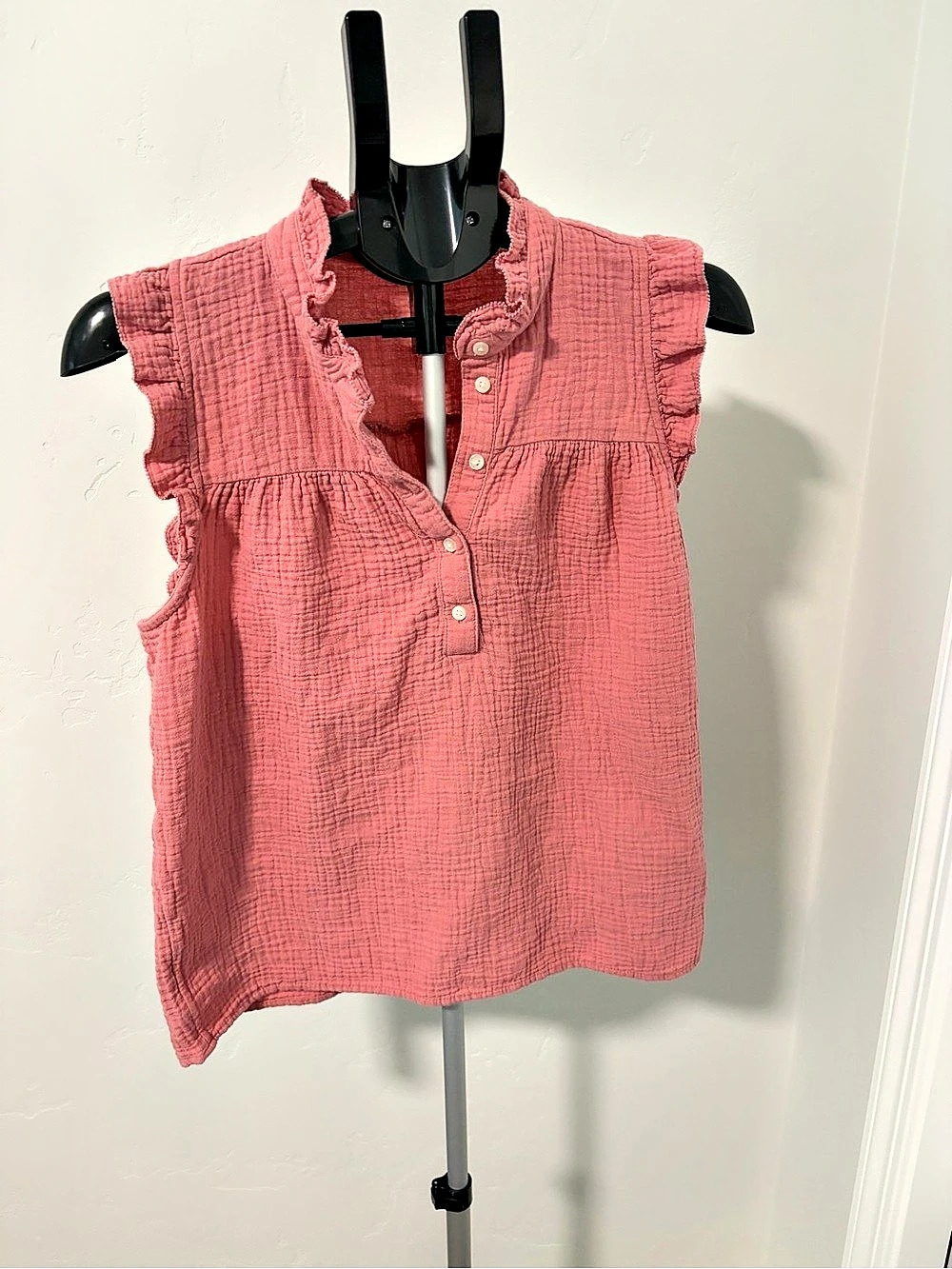 J.Crew Ruffle Neck Blouse in Pink Small